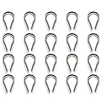 M5 304 Stainless Steel 5/32" - 3/16" Diameter Wire Rope Cable Thimbles Rigging, 20 Pcs