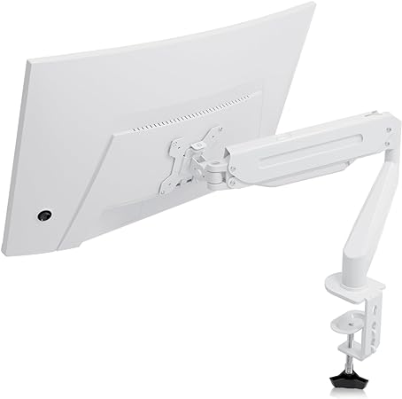 Suptek Single Monitor Arm Gas, White Monitor Arm Desk Mount for 17-27 inch Monitors up to 6kg, Tool Free Height Adjustable Screen Arm with Tilt Swivel Rotation, VESA 75/100mm, C-clamp/Grommet Options