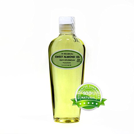 Sweet Almond Oil Organic Pure Cold Pressed by Dr.Adorable 8 Oz