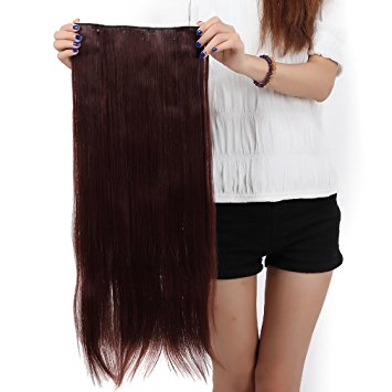 S-noilite Trendy 24"/26" Straight Curly 3/4 Full Head One Piece 5clips Clip in Hair Extensions Long Poplar Style for Xmas Gifts 22colors (26" - Straight, dark auburn)