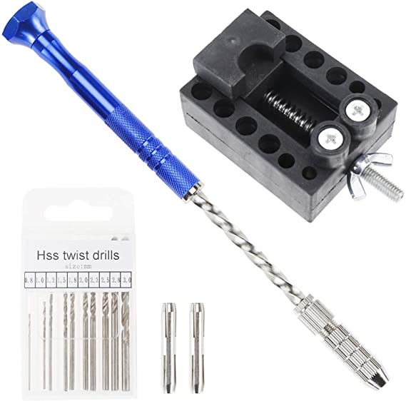 HighFree Pin Vise Hand Drill Bit Set 10 Twist Drill Bits, Professional Hand Drill Rotary Tool for Wood, Model Making,Jewelry,DIY
