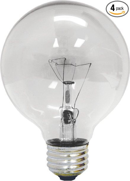 GE 12983-4 25 Watt Globe G25 Light Bulb, Crystal Clear, 4-Pack