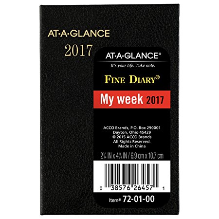 AT-A-GLANCE Pocket Diary 2017, Weekly / Monthly, Fine Diary, 2-3/4 x 4-1/4", Color Selected For You May Vary (720100)