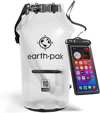 Earth Pak Waterproof Dry Bag with Zippered Pocket - Waterproof Dry Bag Backpack Keeps Gear Dry for Boating, Camping, Fishing, Beach Drybag, Kayak Accessories - Dry Bags Waterproof with Phone Case