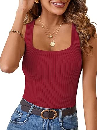 MEROKEETY Women's Ribbed Tank Tops Knit Square Neck Sleeveless Shirts Summer Casual Basic Tanks