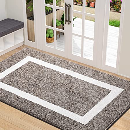 OLANLY Indoor Doormat, 35x59 Non-Slip Absorbent Resist Dirt Entrance Rug, Machine Washable Low-Profile Inside Floor Mat Area Rug for Entryway , Brown