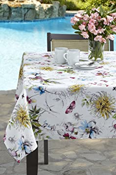 Benson Mills Indoor Outdoor Spillproof Fabric Tablecloth for Spring/Summer/Party/Picnic (Blooming Floral, 52" X 52" Square)