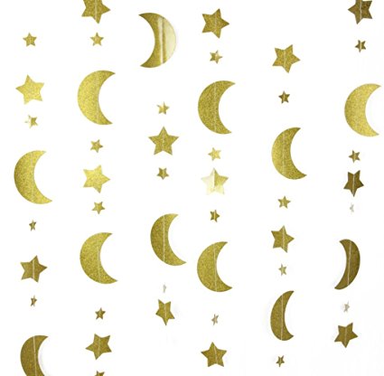 Parmay Moon and Stars Garland Gold Nursery Decoration 12 Feet
