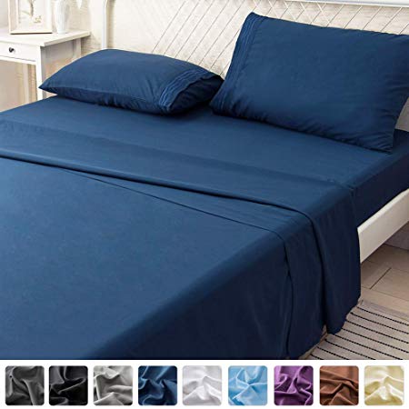 LIANLAM Full Bed Sheets Set - Super Soft Brushed Microfiber 1800 Thread Count - Breathable Luxury Egyptian Sheets 16-Inch Deep Pocket - Wrinkle and Hypoallergenic-4 Piece(Full, Navy Blue)