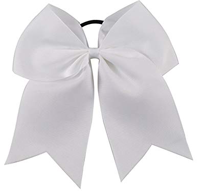 Kenz Laurenz Cheer Bows White Cheerleading Softball - Gifts for Girls and Women Team Bow with Ponytail Holder Complete Your Cheerleader Outfit Uniform Strong Hair Ties Bands Elastics