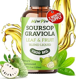 Soursop Graviola Liquid Drop 1900 MG (4 Fl Oz) - Immune Boost, Sleep and Relax, Sugar Free, Natural Flavor, Herbal Goodness, 98% Absorption, Soursop Bitter Leaf Extract Liquid