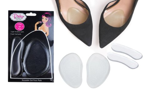 Foot Pads - Ball of Foot Shoe Insoles - Gel Metatarsal Forefoot Pads, Heel Pads Set By Pinky Petals