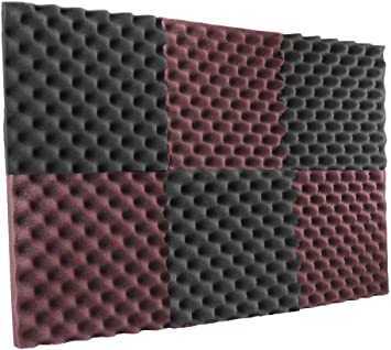 New Level 6 Pack- Burgundy/Charcoal Acoustic Panels Studio Foam Egg Crate 2" X 12" X 12"