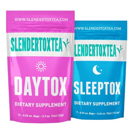 Slendertoxtea - 14 Day Teatox: 21 Premium Pyramid Teabags (No Loose Leaf), Appetite Suppressant, 100% Organic, No Laxative Effect, Increased Metabolism, Energy Boost, Reduced Bloating [Weight loss tea, Diet Supplement, Detox & Green Tea]