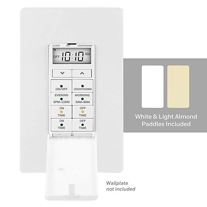 Honeywell 24-Hour Digital in-Wall Timer Switch, Door Cover, 4 Programmable, Override Button, Presets/Countdown, Ideal for Indoor, Lamps, LED, Seasonal Lighting, 40955, White