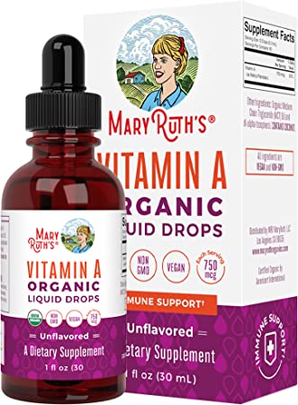 MaryRuth’s USDA Organic Vitamin A Liquid Drops | 3 Month Supply | Immune Support, Eye Health, Skin Health for Ages 14  | 750mcg per Serving | Sugar Free | Vegan | Non-GMO | Gluten Free | 1oz