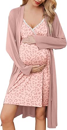 Ekouaer Womens Maternity Nursing Gown and Robe Set Labor Delivery Nuring Nightgowns for Hospital Breastfeeding Robes