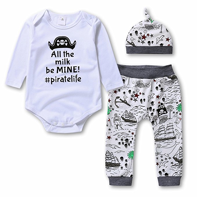 Baby Boys Girls 3 Pcs Bodysuits & Pants & Cap Clothes Set - Infant Outfit/Pajama