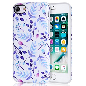 iPhone 7 Case, iPhone 8 Case, Floral Series Best Protective Cute Women Girls Clear Slim Shockproof Glossy Soft Silicone Rubber TPU Cover Phone Case For Apple iPhone 7 / iPhone 8, Blue Flower