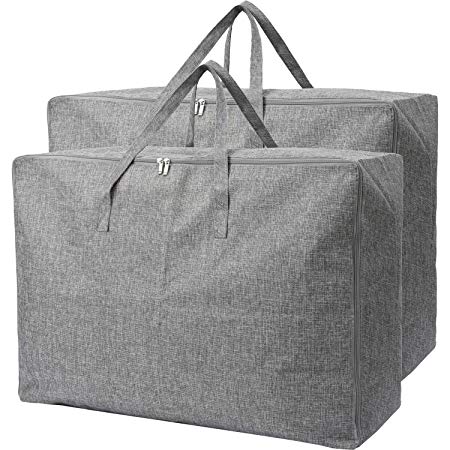 105L Extra Large Lead Free Organizer Storage Tote Bag-2 Pack-Sturdy, No Smell, Moisture Proof Linen Fabric, Carrying Bag, Camping Bag, Clothes Bag for Bedding, Comforters, Pillows, House Moving.(Grey)