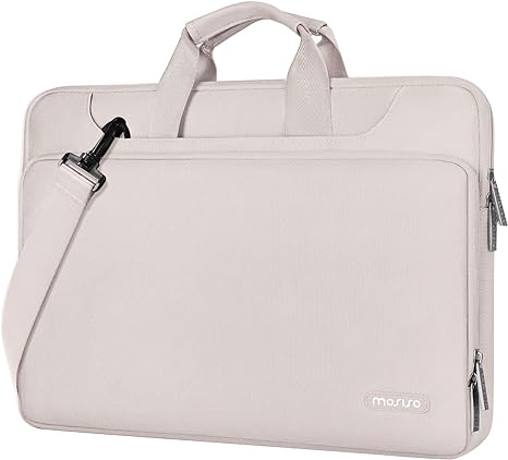 MOSISO 360 Protective Laptop Shoulder Bag Compatible with MacBook Air 15 inch M2 A2941 2023/Pro 16 inch 2023-2019/Pro 15 A1398,15-15.6 inch Notebook,Matching Color Sleeve with Belt, Stone Gray