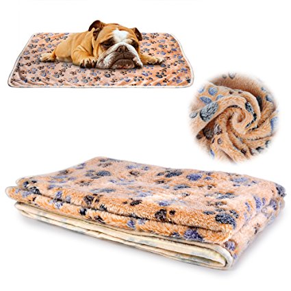 iNNEXT Puppy Blanket Pet Cushion Small Dog Cat Bed Soft Warm Sleep Mat, Pet Dog Cat Puppy Kitten Soft Blanket Doggy Warm Bed Mat Paw Print Cushion