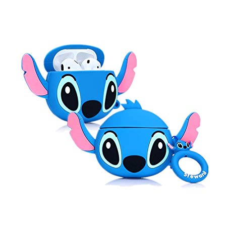 ZAHIUS Airpods Silicone Case Funny Cover Compatible for Apple Airpods 1&2 [3D Cartoon Pattern][Designed for Kids Girl and Boys] (Big Ear Stitch Blue)(1 Pack)