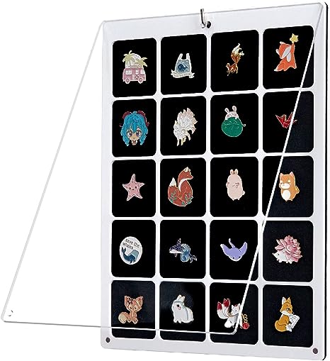 HIIMIEI Clear Acrylic Pin Collection Display Organizer, Dust-Free Table Top & Wall Pin Display Holder Board for Enamel Pin, Jewelry Pins, Pin Gift, Pin Enthusiast, Pokemon Badges (9x11, 20 Grids)