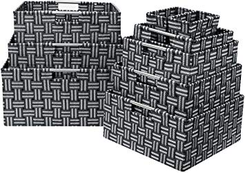 Sorbus Storage Box Woven Basket Bin Container Tote Cube Organizer Set Stackable Storage Basket Woven Strap Shelf Organizer Built-in Carry Handles (Gray Pattern)