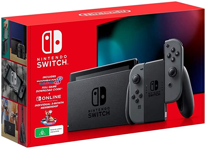 Nintendo Switch Console [Grey] with Mario Kart 8 Deluxe   Switch Online 3 Month Bundle