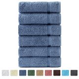 Turkish Luxury Hotel and Spa 16x30 Hand Towel Set of 6 - 100 Genuine Turkish Cotton - Organic Eco-Friendly Hand Towels Blue