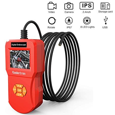 Koolertron Industrial Endoscope,Inspection Camera 2.4 inch LCD Screen 0.3 MP Borescope Camera,IP67 Waterproof Endoscope with 8 LED Lights 9.8 FT/3 M Snake Tube Camera Handheld Digital Video Recorder