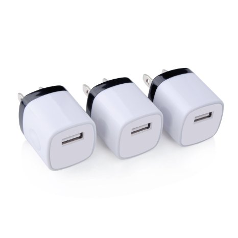 Wall Charger, CCLV 3 Pack Universal Home Travel USB 1 Amp Wall Charger Plug AC Power Adapter for iPhone 6 Plus, 6s Plus, Tablet, Samsung Galaxy S6 edge, Note 5, HTC, Nokia and more USB Devices, White