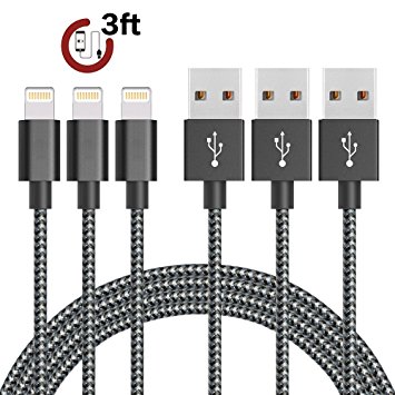 AOFU iPhone Cable,3Pack 3FT Nylon Braided iPhone Cord Lightning Cable Certified to USB Charging Charger for iPhone 7/7 Plus/6/6S/6 Plus/6S Plus/5/5S/5C/SE,iPad,iPod 7 (Black White,3FT)