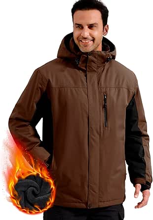 FREE SOLDIER Men's Waterproof Ski Jacket Fleece Lined Warm Winter Snow Coat with Hood Fully Taped Seams