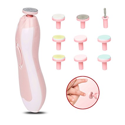 TEQIN 11in1 Baby Electric Nail Trimmer File, LED Light, Grinding Heads and Polishing Heads, Manicure & Pedicure Nial Clippers Kit for Newborn Infant Toddler Kids All Ages, Quiet to Use
