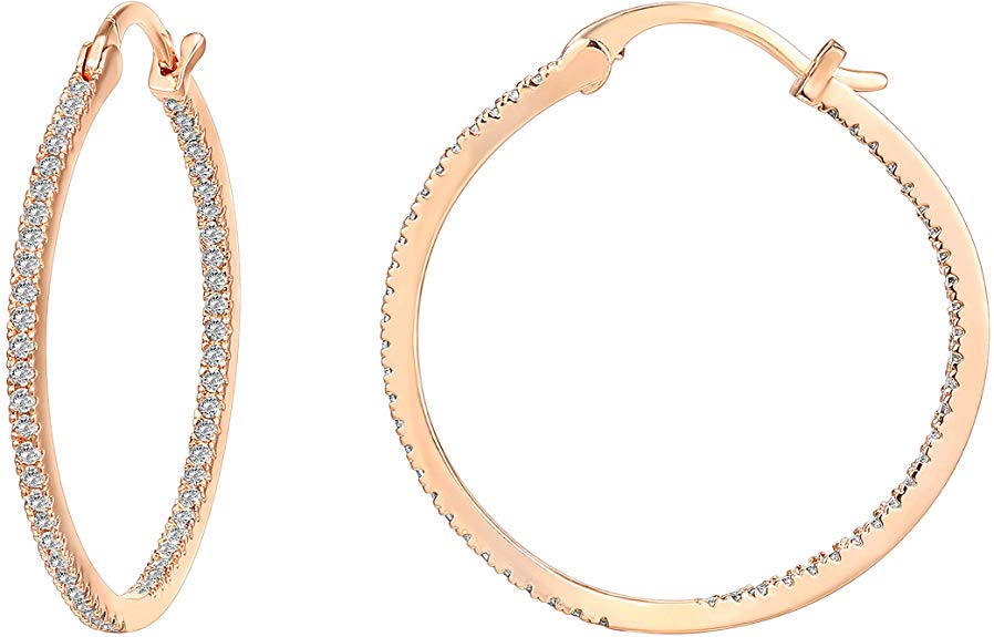 PAVOI 14K Gold Plated 925 Sterling Silver Post Cubic Zirconia Hoop Earrings 30/15mm