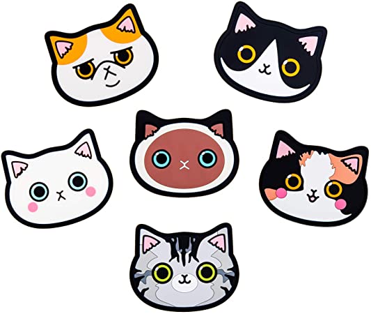 Yunko 6 Pcs Cup Mat Cat Coaster Cat Silicone Cup Mat Cat Drink Coasters for Wine Glass Tea Coffee Home Kitchen Decor Gift Idea