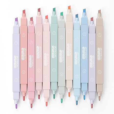 Miramar Aesthetic Cute Pastel Highlighters set, Dual tip 12 Pack No Bleed Bible Highlighters pen for office journal, School study accessory supplies