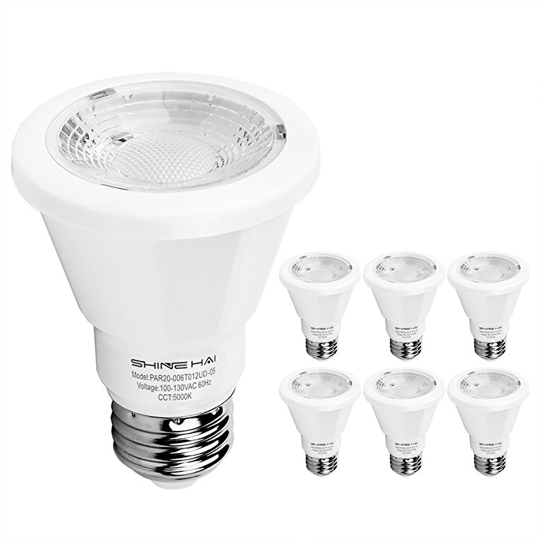 PAR20 LED Bulb 50W Equivalent, SHINE HAI 6W E26 Flood Light Bulb, 5000K Daylight White, Medium Base, UL-Listed, 3 Years Warranty, 6 Pack