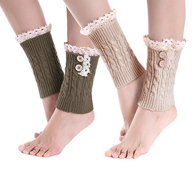 2 Pack of Womens Lace Stretch Boot Leg Cuffs Leg Warmers Socks Topper Cuff