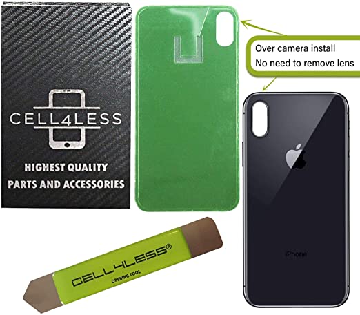 CELL4LESS Back Glass Replacement Compatible w/The iPhone X Including Wide Camera Hole, Adhesive & Removal Tool (Gray)