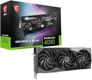 MSI GeForce RTX 4090 Gaming X Slim 24G Gaming Graphics Card - 24GB GDDR6X, 2695 MHz, PCI Express Gen 4, 384-bit, 2X DP v 1.4a, HDMI 2.1a (Supports 4K & 8K HDR) Black