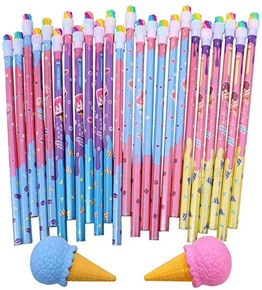 Toyshine Pack of 26 Pencils HB Graphite Pencils Thick Strong Grip Pencils, Suitable for School, Kids Art Drawing Drafting Sketching Shading (24 Pencils, 2 Erasers)