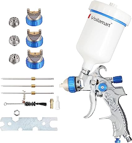 Voilamart HVLP Gravity Feed Air Spray Gun 600CC Cup Paint Sprayer Airbrush Painting Tool Kit with 3 Nozzle 1.4MM 1.7MM 2.0MM