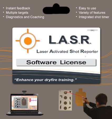 L.A.S.R. Laser Activated Shot Reporter. LASR software using webcam tracks time and shot placement for 1 to 9 shooters.
