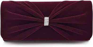 Elegant Rhinestone Bow Front Velvet Clutch Evening Bag Handbag