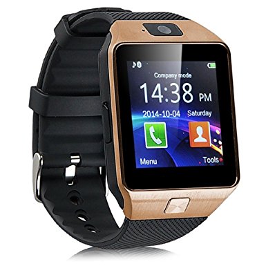 Qiufeng Dz09 Bluetooth Smart Watch SmartWatch with Camera for Iphone and Android Smartphones(Golden,Black Band)