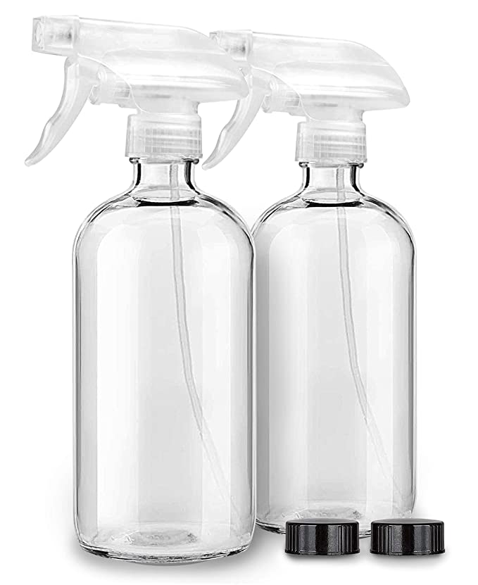 2 Pack Clear Glass Spray Bottles For Cleaning Solutions & Essential Oils - 16oz Empty Refillable Heavy Duty Container Bottle for Aromatherapy, Kitchen, Cooking, Hair & Perfumes - Mist & Stream Sprayer