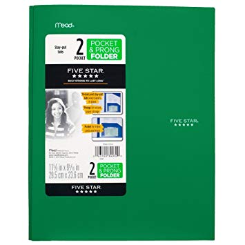 Five Star 2 Pocket Folders with Prong Fasteners, Stay-Put Folder, Folders with Pockets, Color Selected For You, 1 Count (34030)